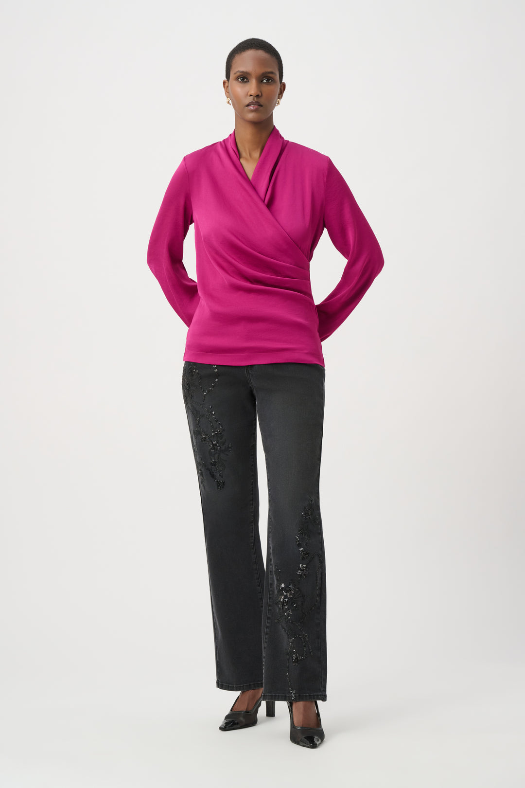 Recycled Satin Faux-Wrap Top 264026