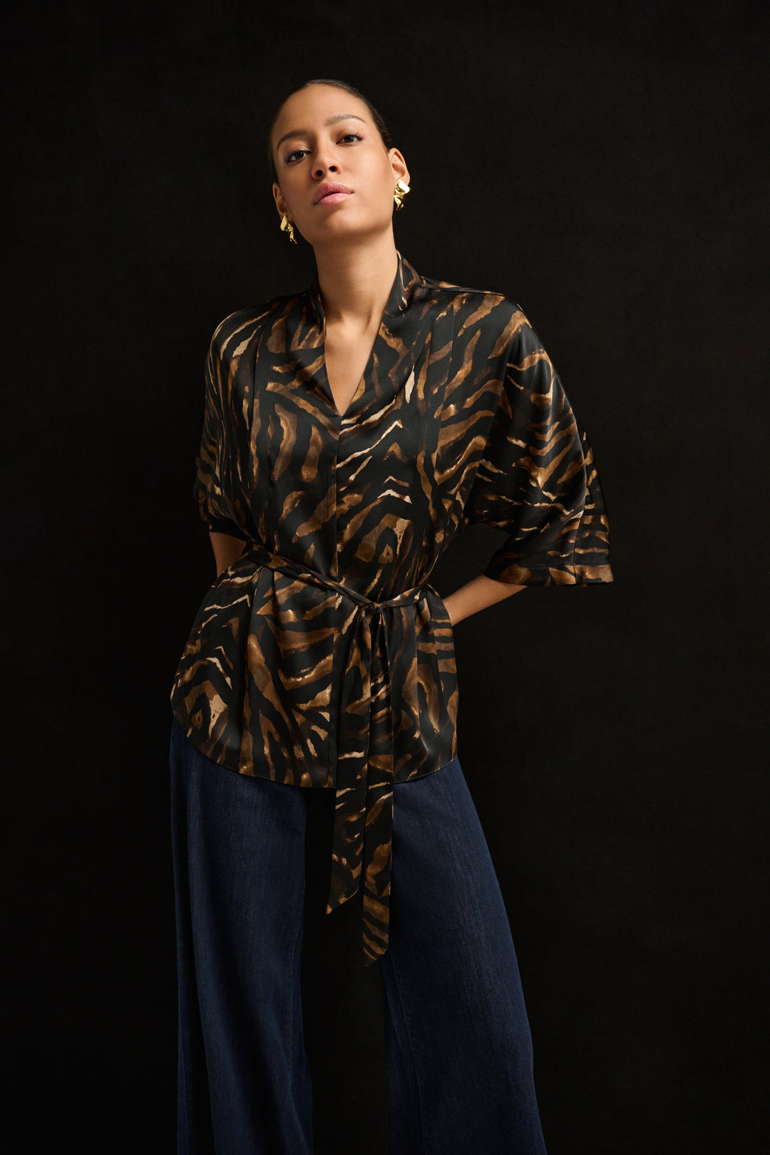 Animal Print Recycled Satin Belted Top 264027