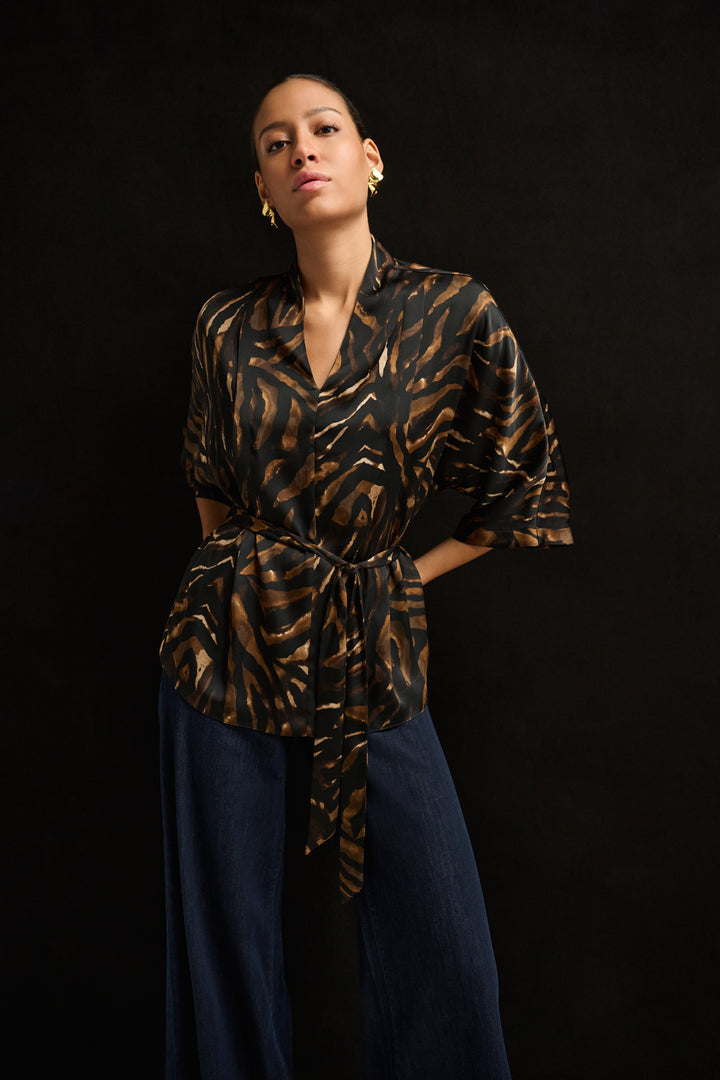 Animal Print Recycled Satin Belted Top 264027