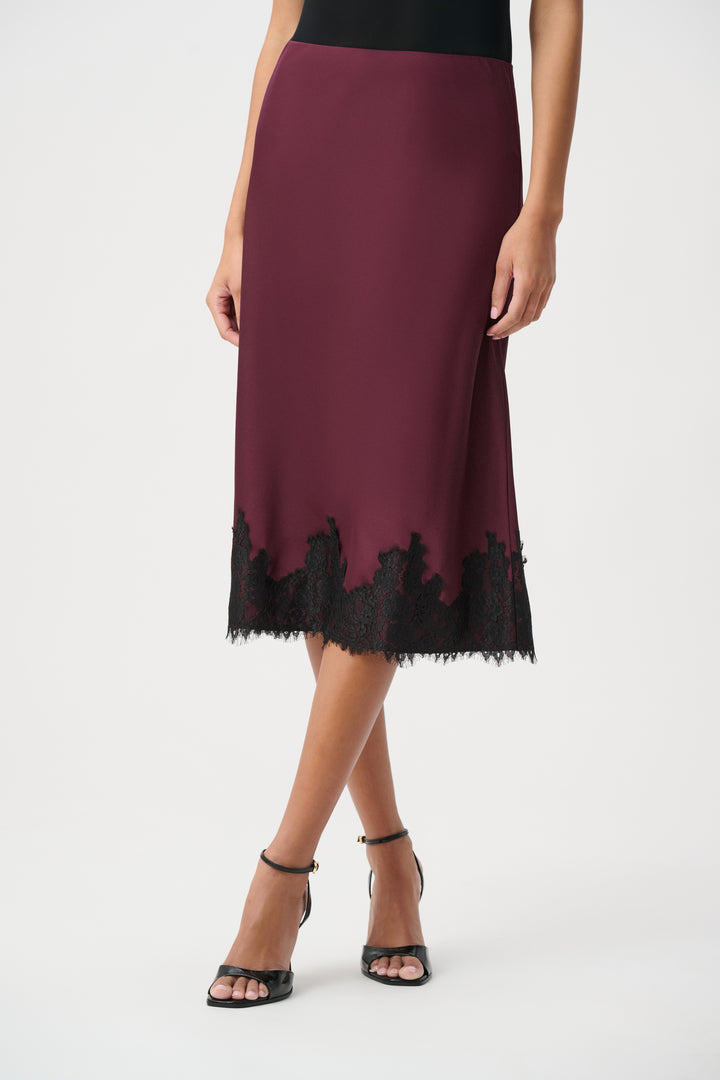 Recycled Satin Lace Trim Midi Skirt 264037