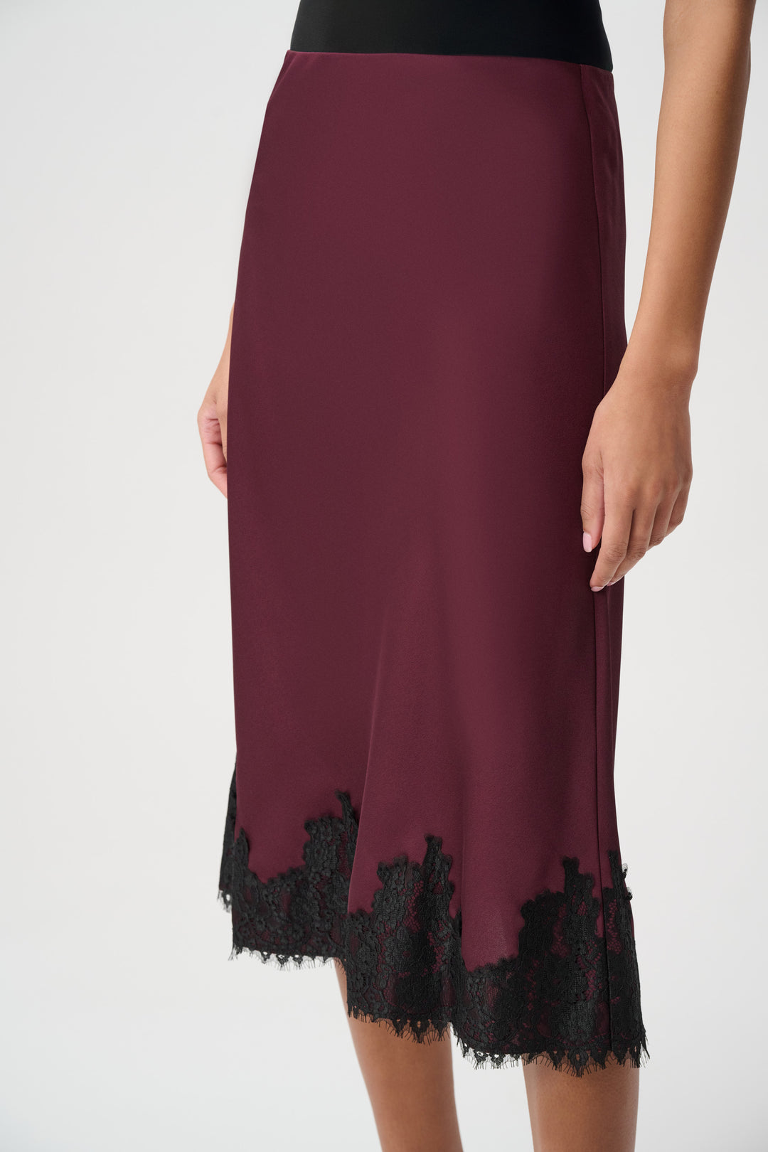 Recycled Satin Lace Trim Midi Skirt 264037