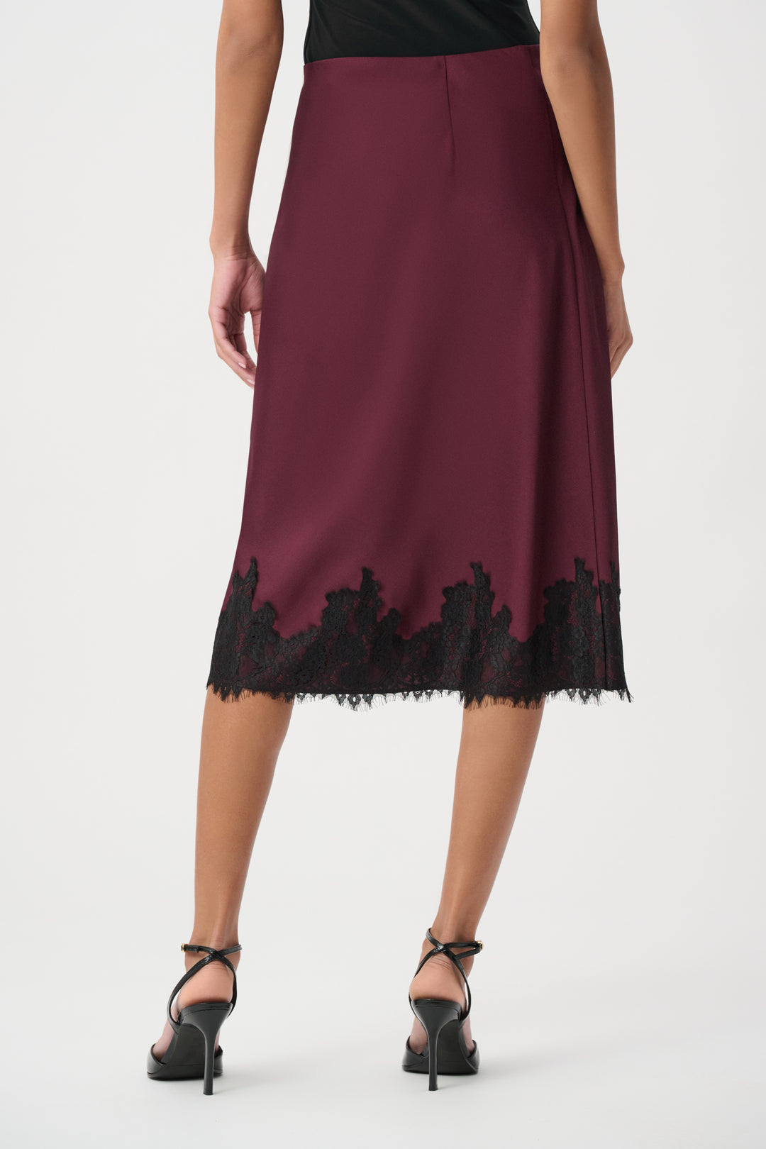 Recycled Satin Lace Trim Midi Skirt 264037