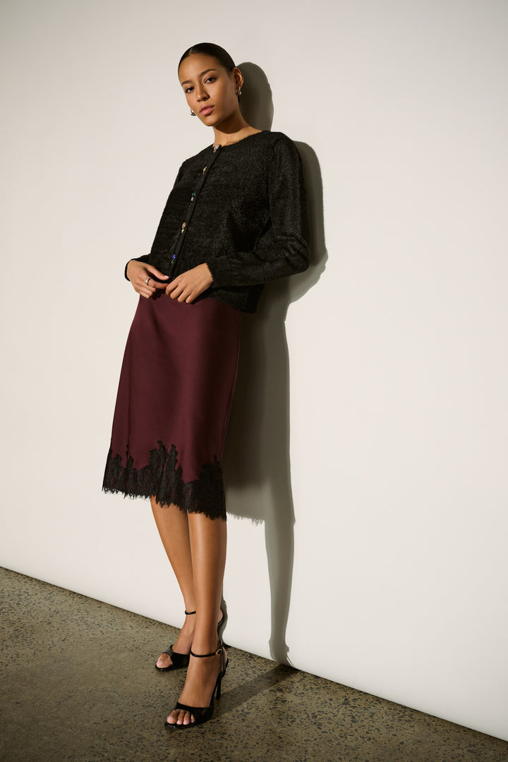 Recycled Satin Lace Trim Midi Skirt 264037