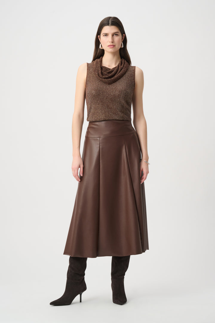 Leatherette Flared Midi Skirt 264053