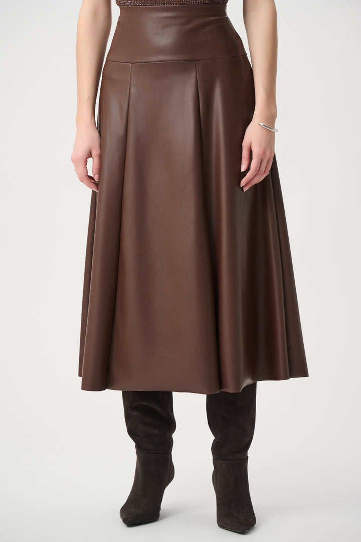 Leatherette Flared Midi Skirt 264053