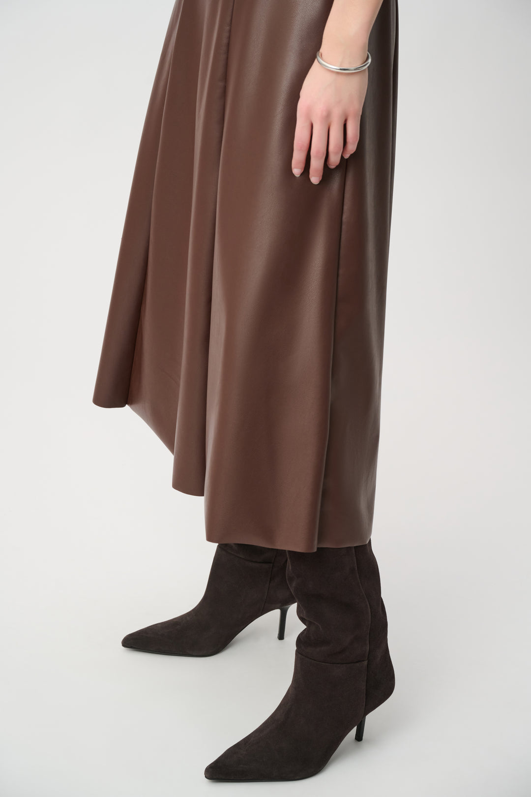 Leatherette Flared Midi Skirt 264053