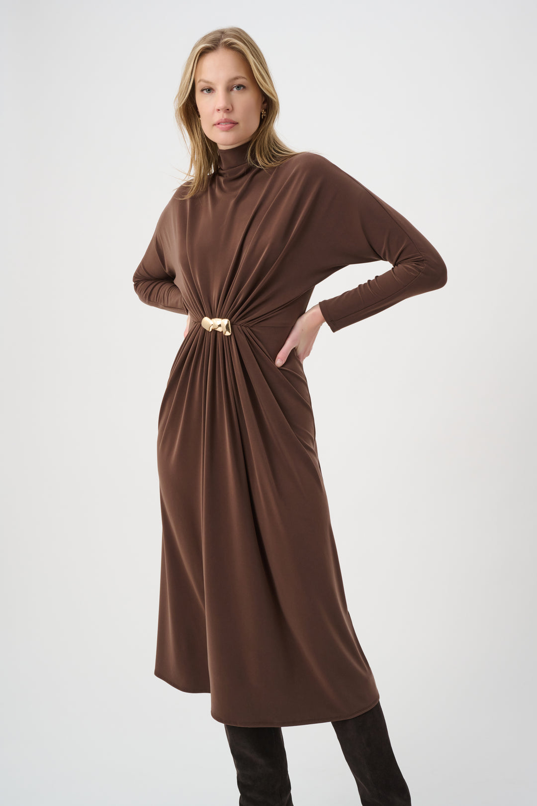 Draped Waist Turtleneck Dress 264065