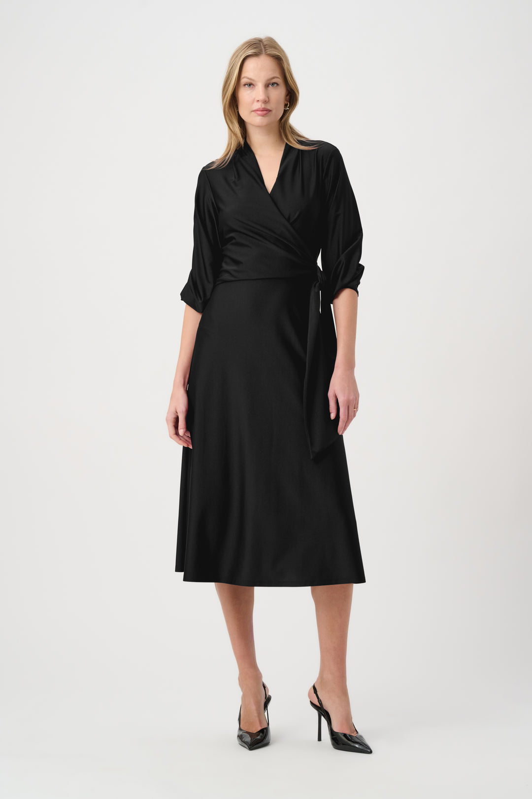 Knit Satin Flowy Wrap Dress 264070