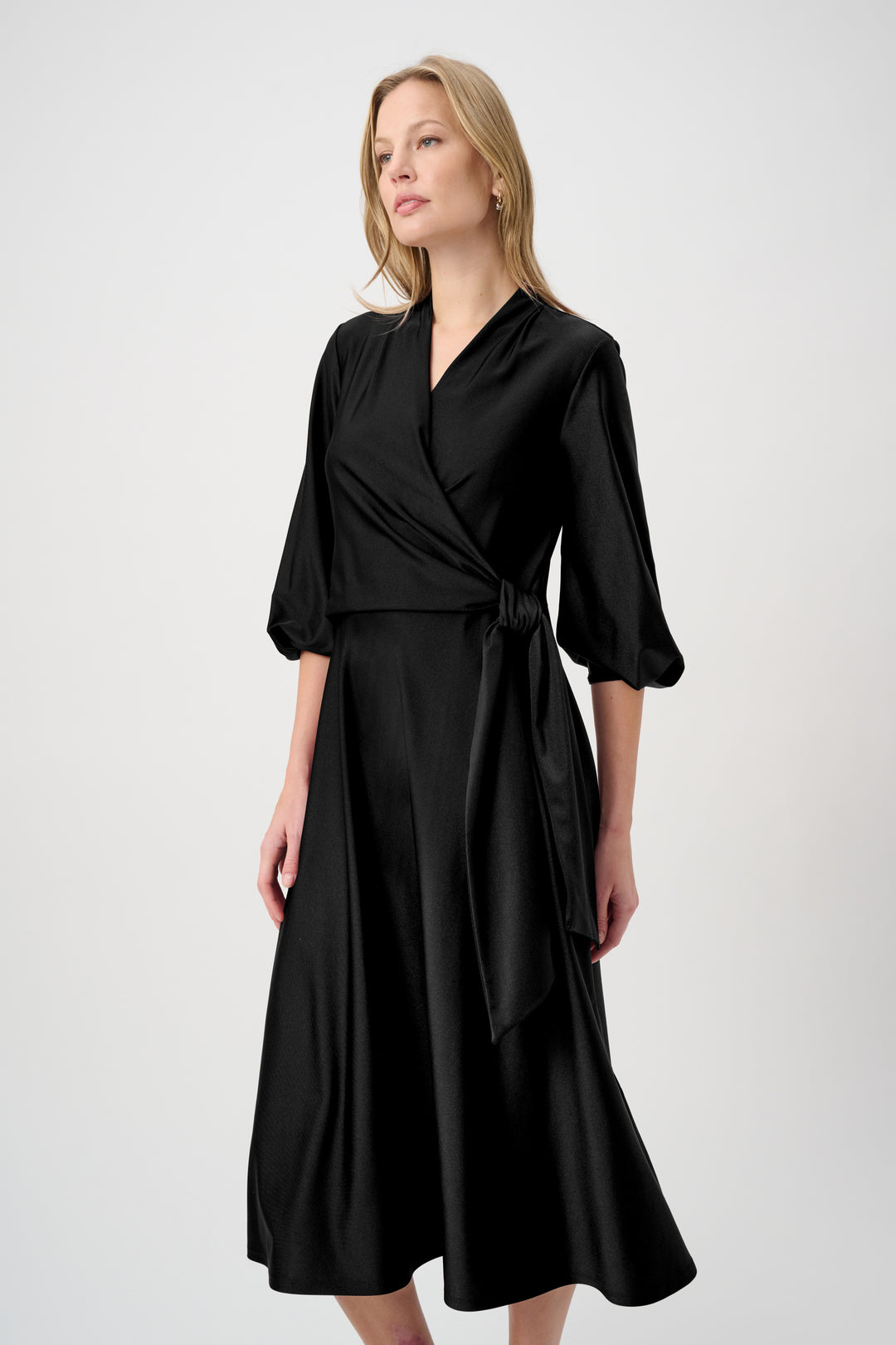 Knit Satin Flowy Wrap Dress 264070