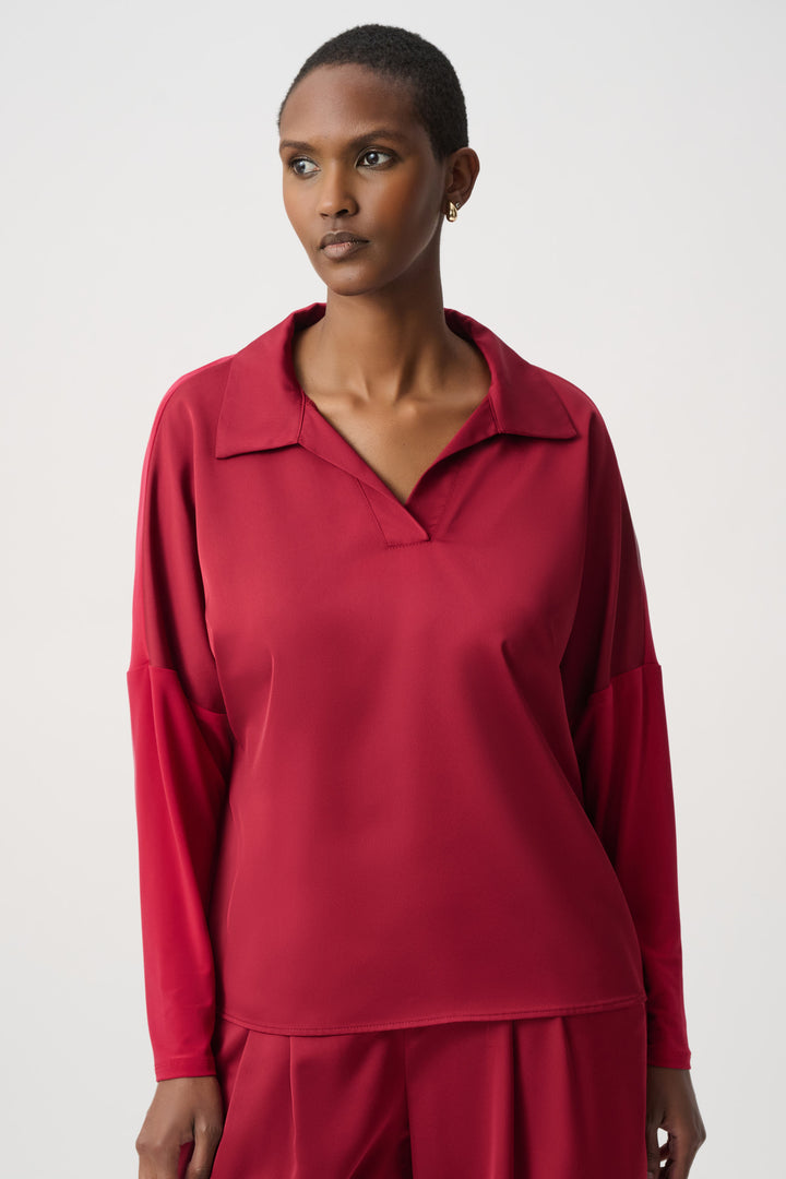 Recycled Satin Shirt Collar Top 264085