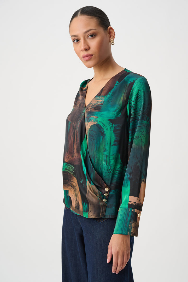 Abstract Print Satin Wrap Top 264103