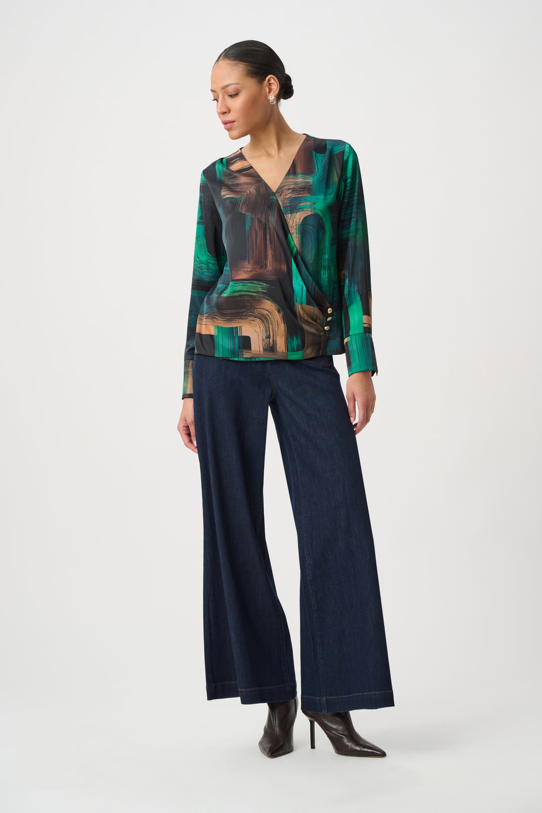 Abstract Print Satin Wrap Top 264103
