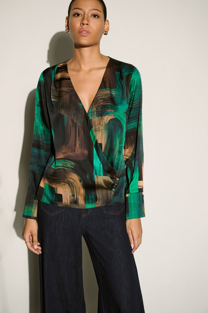 Abstract Print Satin Wrap Top 264103