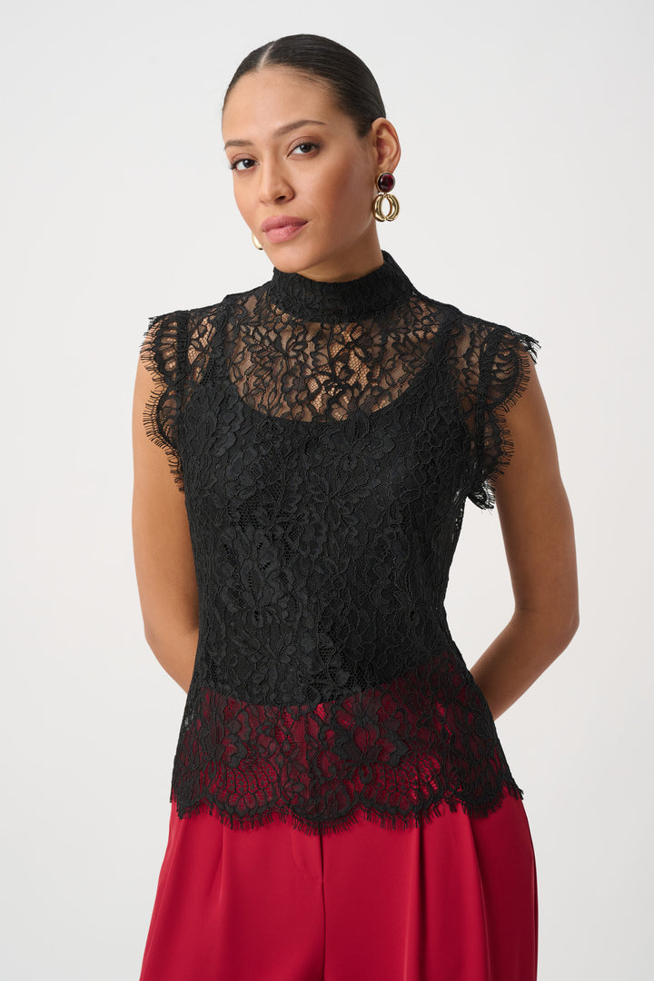 Lace Mock Neck Fitted Top 264105
