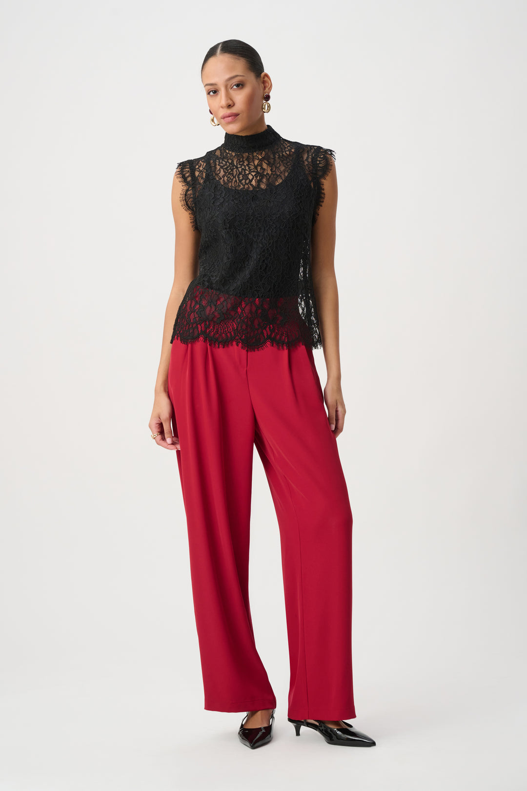 Lace Mock Neck Fitted Top 264105