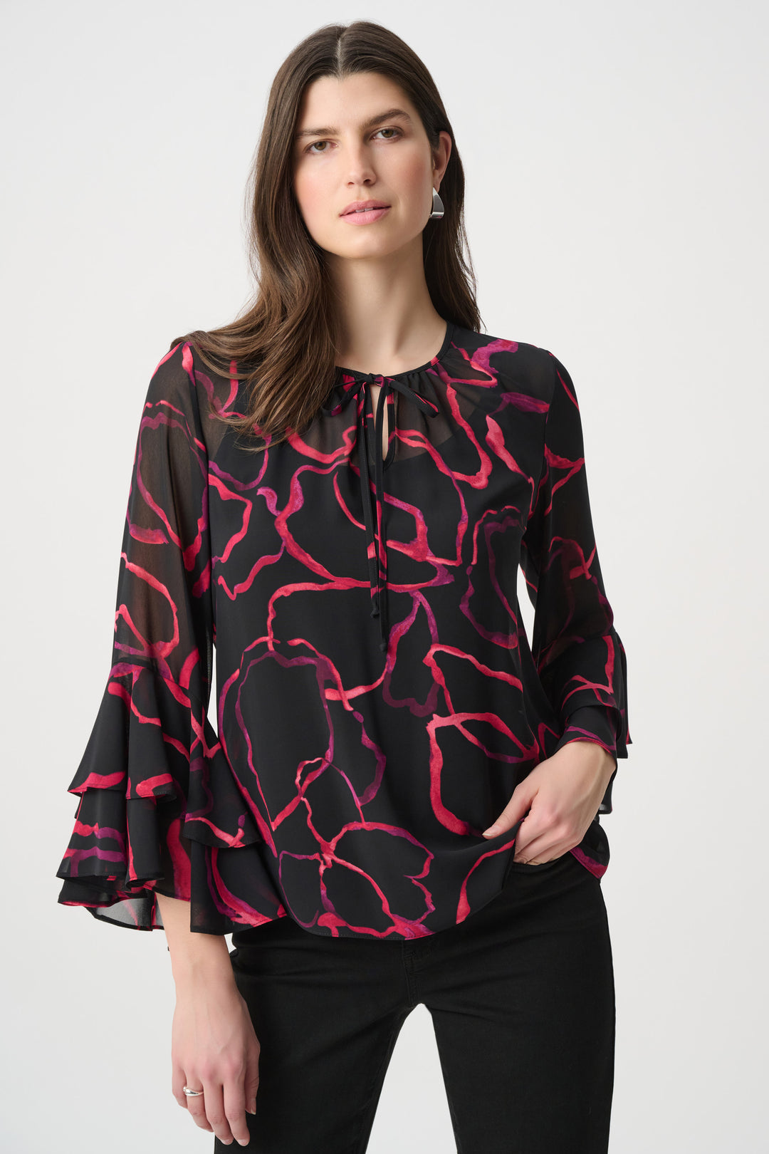 Floral Chiffon Tie-Neck Top 264115