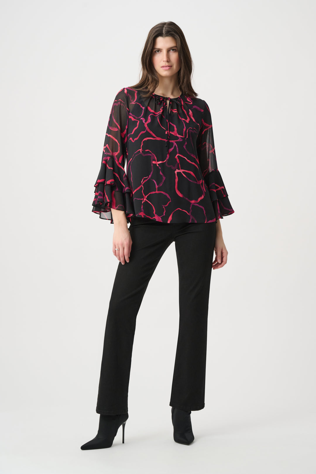 Floral Chiffon Tie-Neck Top 264115