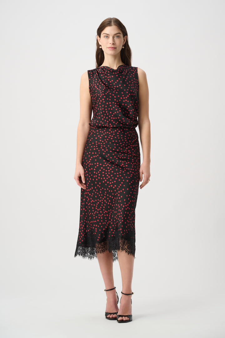 Polka Dot Lace-Trim Midi Skirt 264118