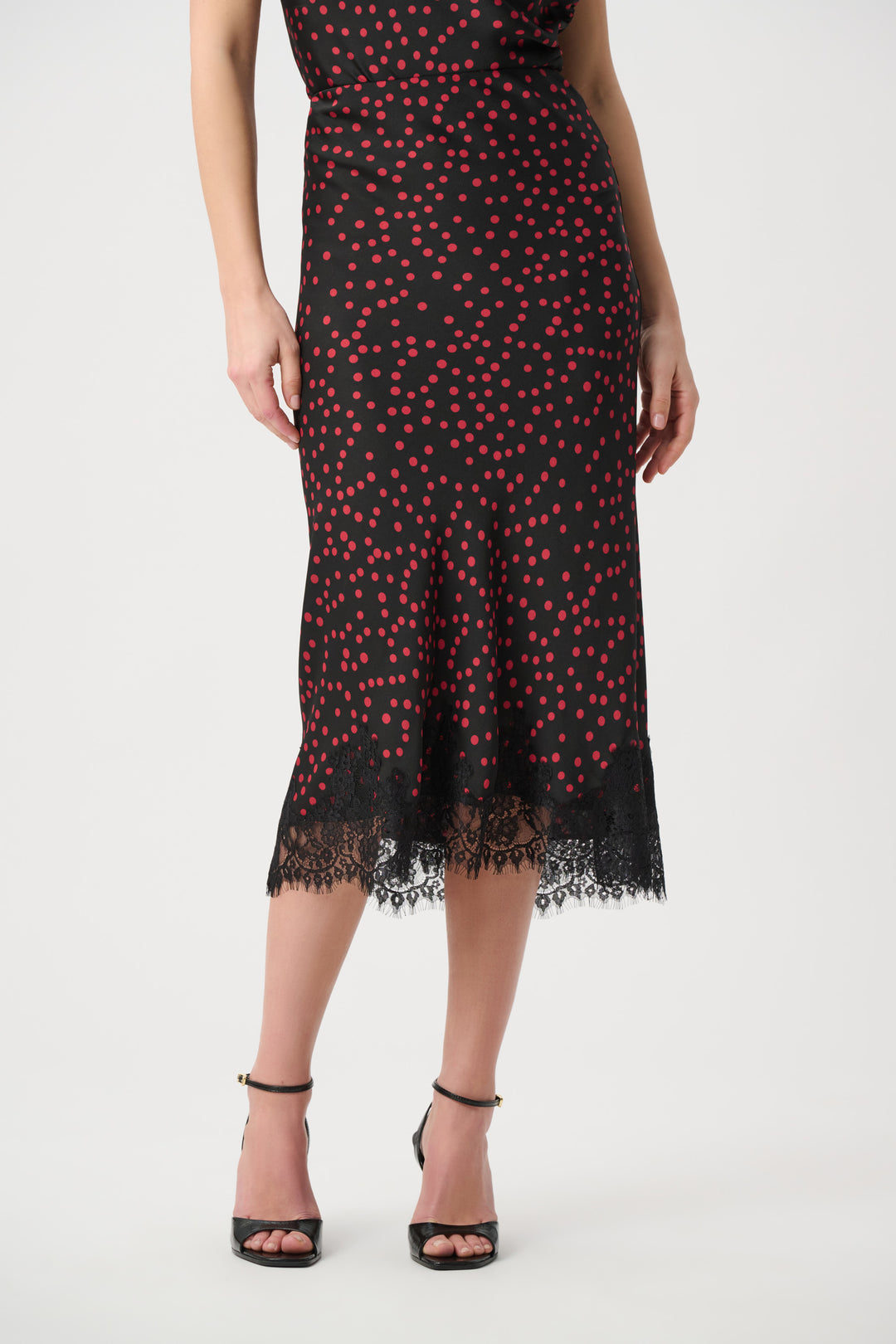Polka Dot Lace-Trim Midi Skirt 264118