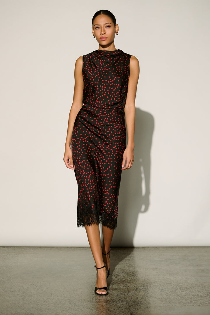 Polka Dot Lace-Trim Midi Skirt 264118