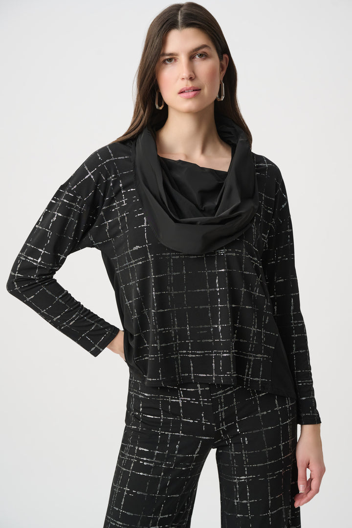Plaid Cowl Collar Top 264131