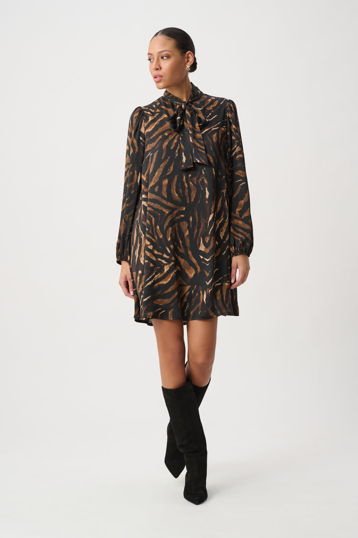 Animal Print Tie-Neck Trapeze Dress 264139
