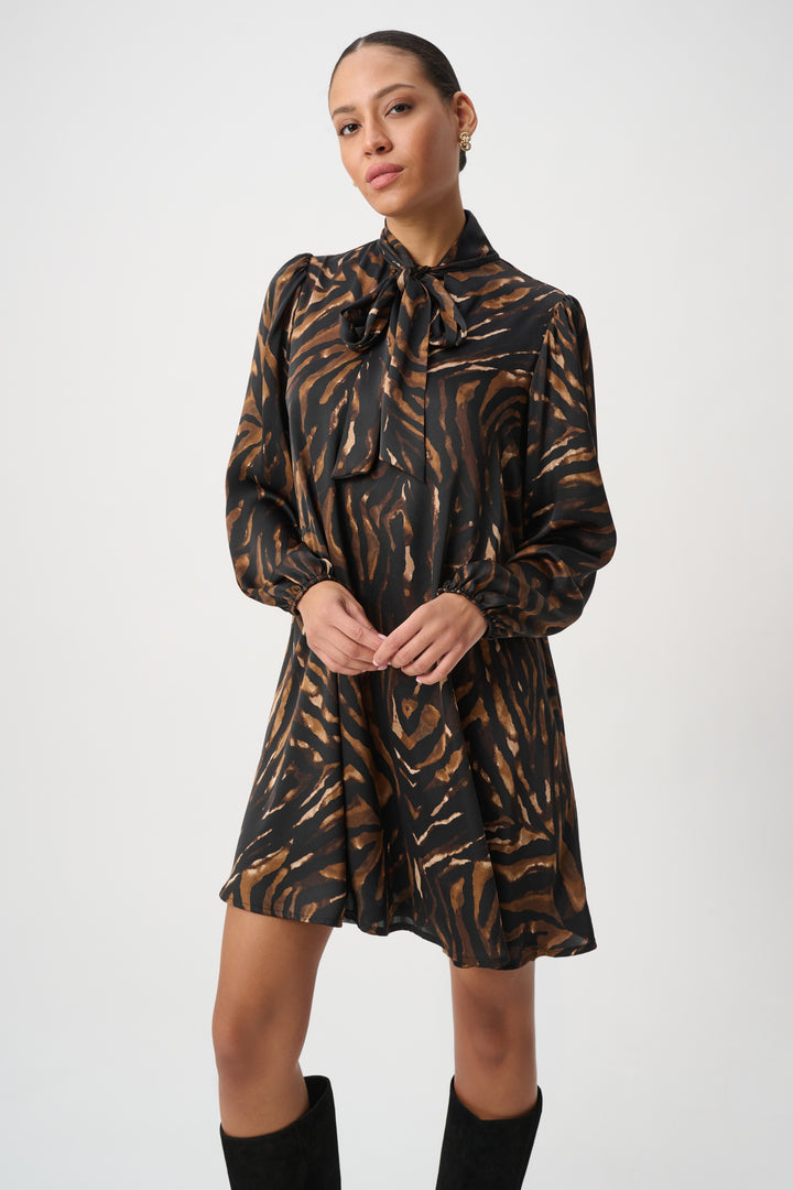 Animal Print Tie-Neck Trapeze Dress 264139