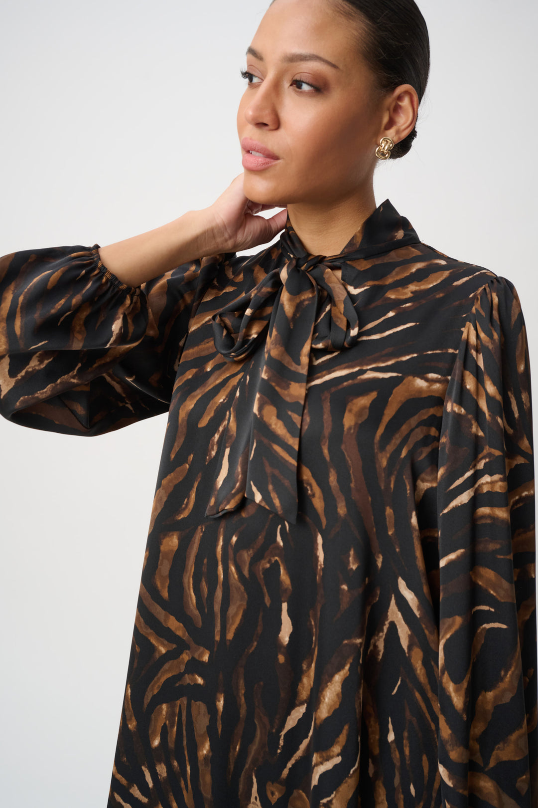 Animal Print Tie-Neck Trapeze Dress 264139
