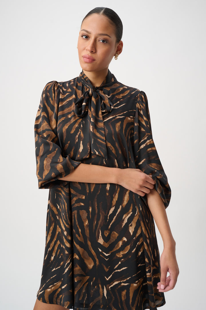 Animal Print Tie-Neck Trapeze Dress 264139
