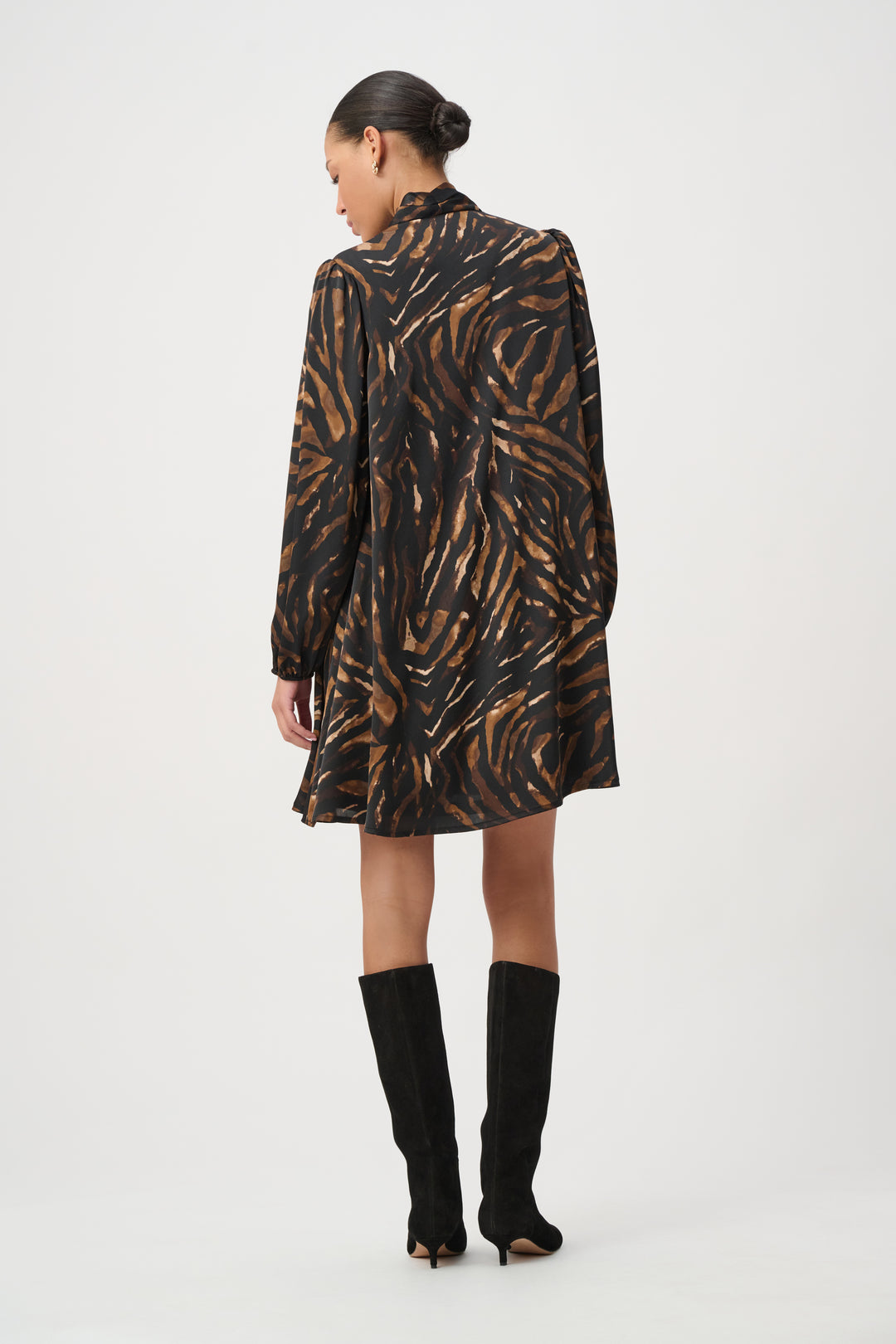 Animal Print Tie-Neck Trapeze Dress 264139