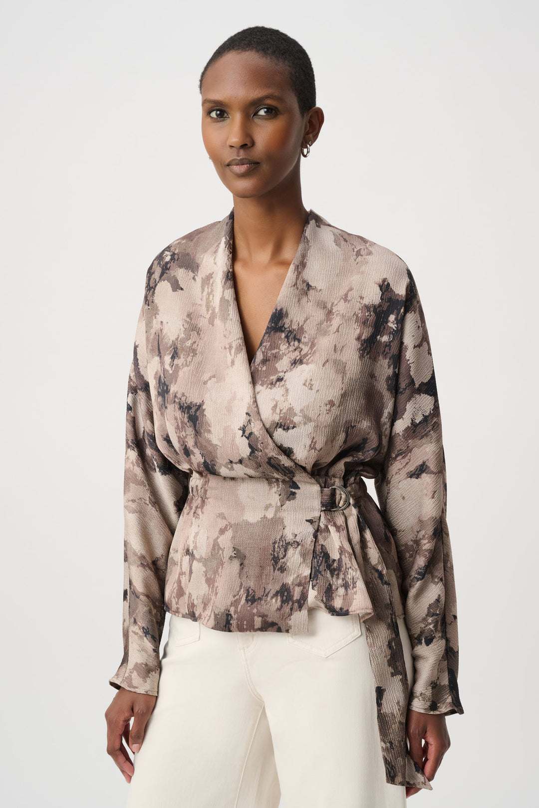 Abstract Print Satin Wrap Top 264149