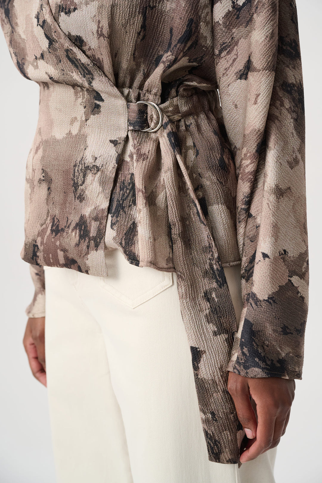 Abstract Print Satin Wrap Top 264149