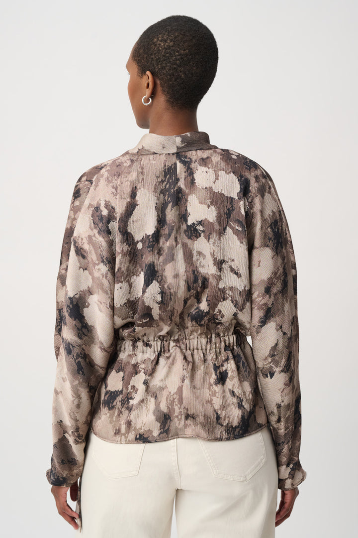 Abstract Print Satin Wrap Top 264149