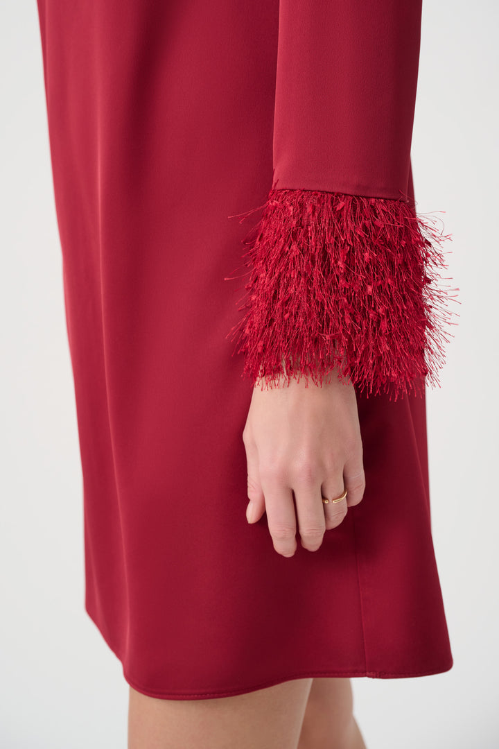 Recycled Satin Dress With Fringed Cuff 264176