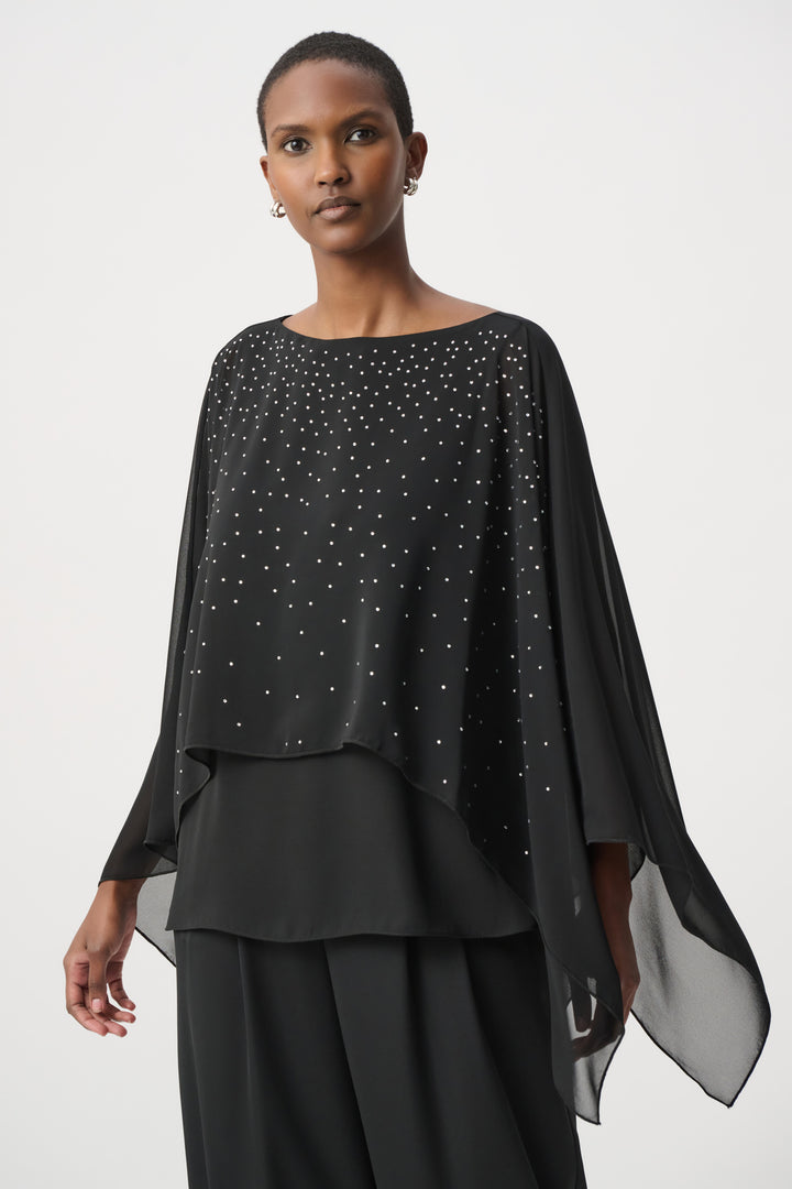Rhinestone-Embellished Chiffon Poncho 264177