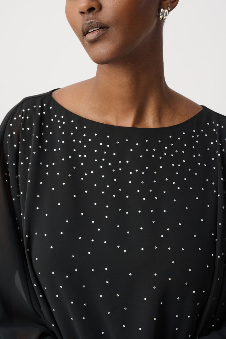 Rhinestone-Embellished Chiffon Poncho 264177