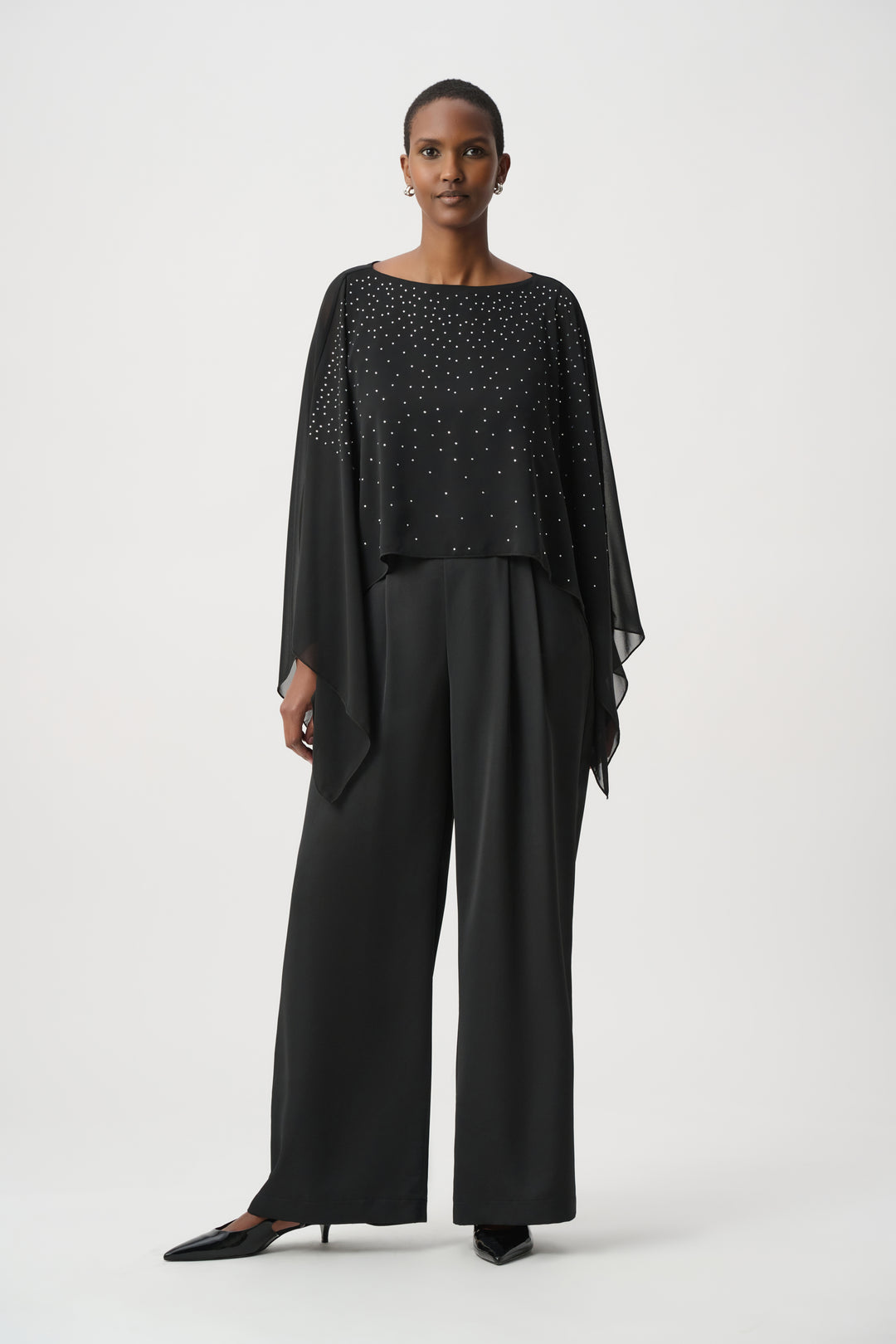 Rhinestone-Embellished Chiffon Poncho 264177
