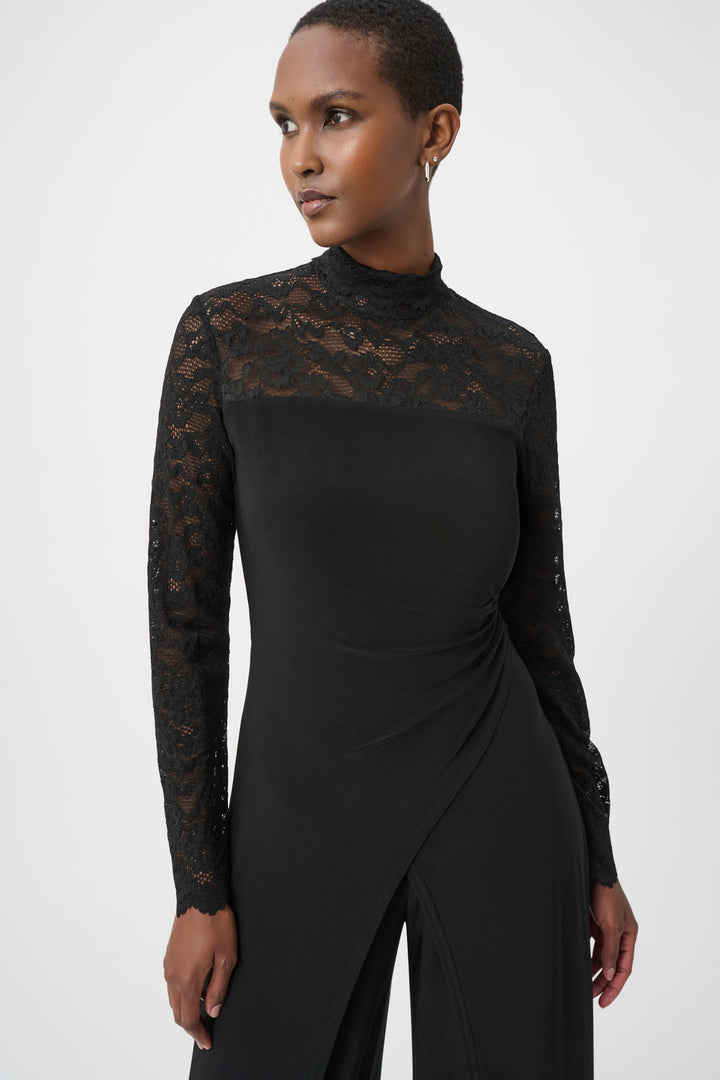 Sheer Lace Sleeve Wide-Leg Jumpsuit 264196