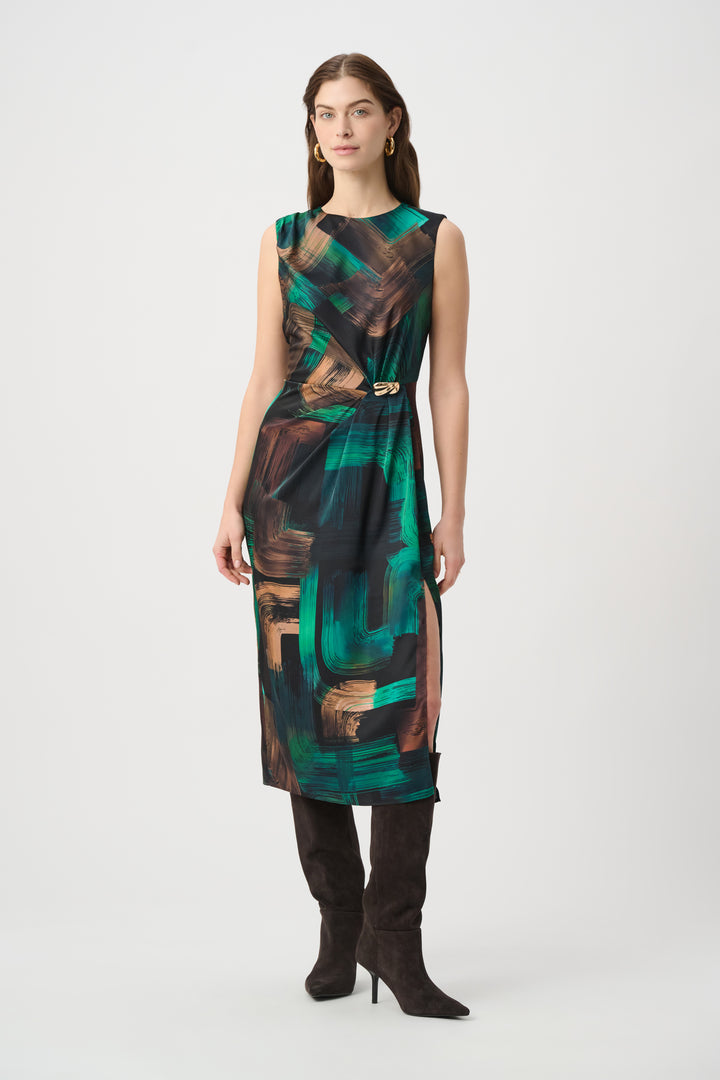 Abstract Print Satin Sleeveless Sheath Dress 264202