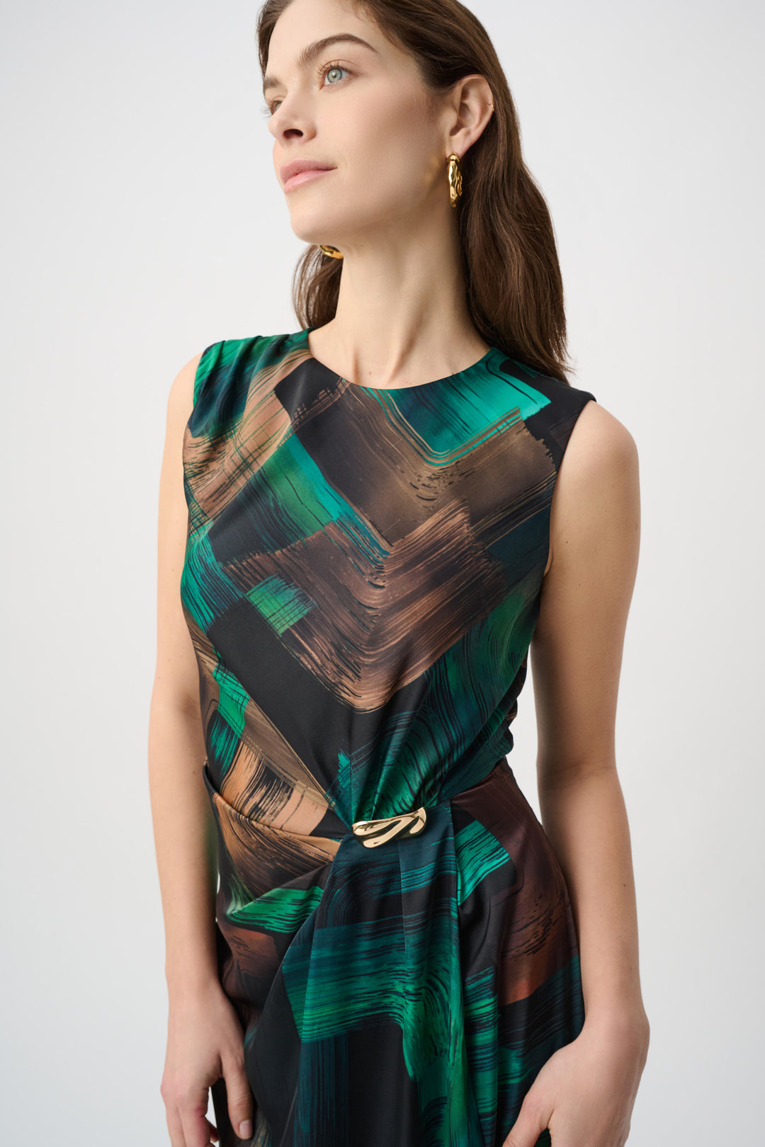 Abstract Print Satin Sleeveless Sheath Dress 264202