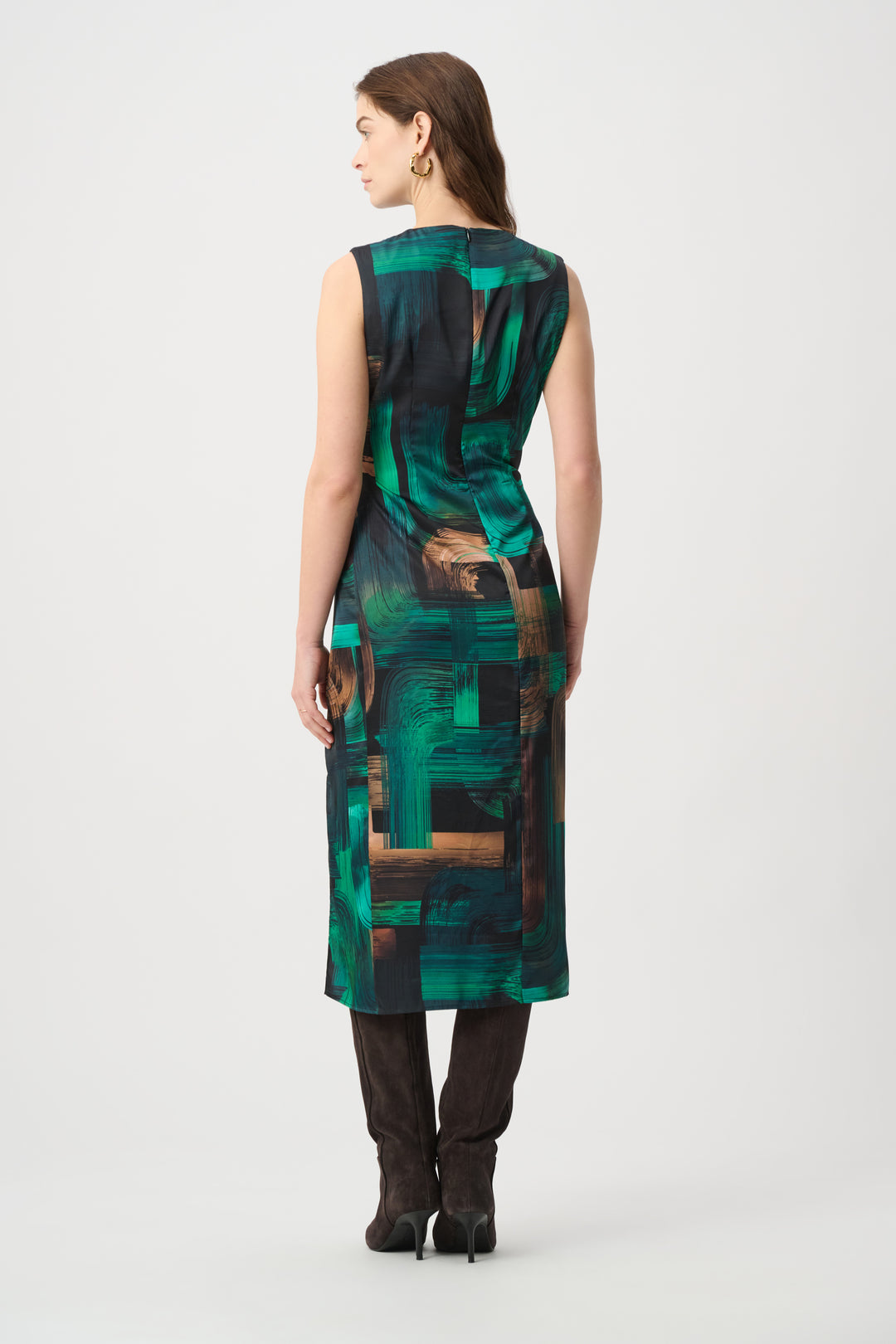 Abstract Print Satin Sleeveless Sheath Dress 264202