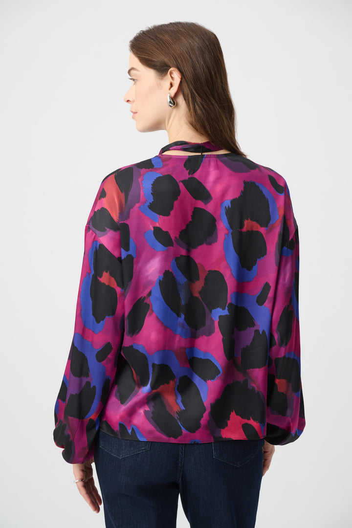 Animal Print Satin Tie-Neck Top 264206