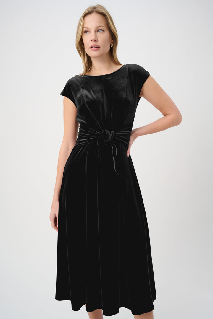 Velvet Fit & Flare Belted Dress 264209