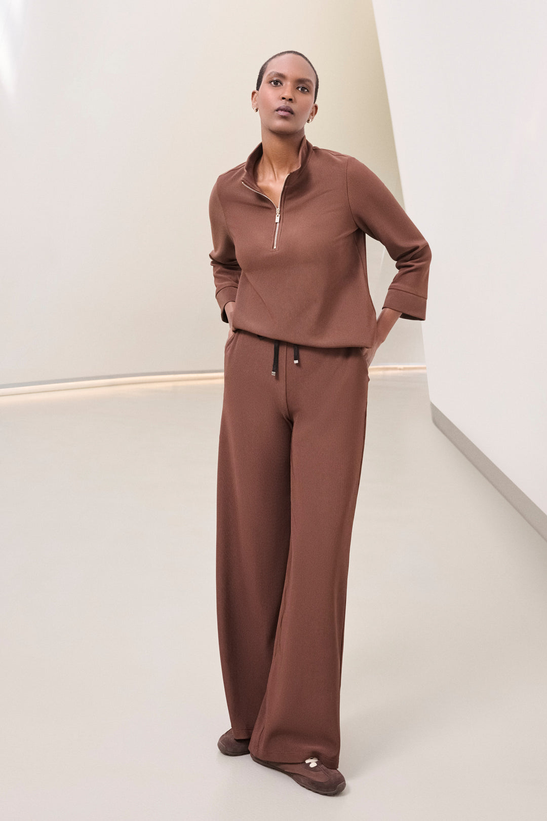 Rib Knit Wide-Leg Pull-On Pants 264603