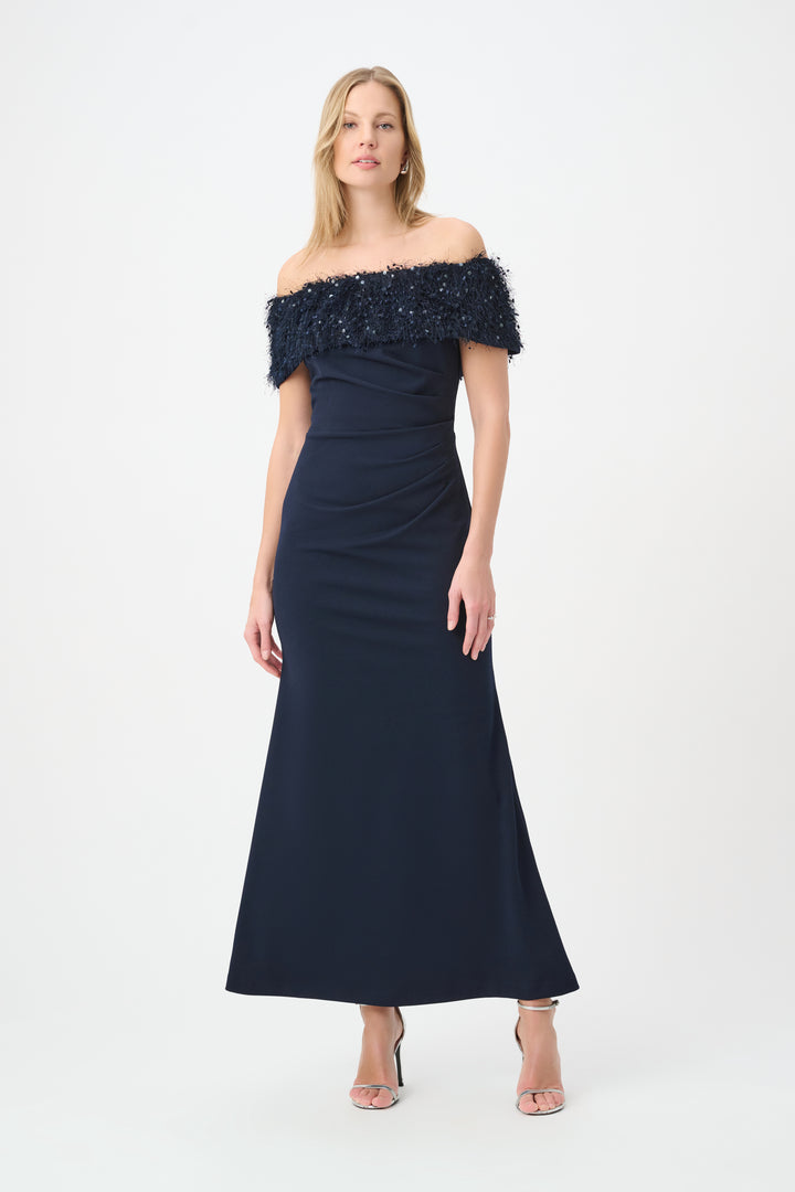 Off Shoulder Fringed Trumpet Gown 264713