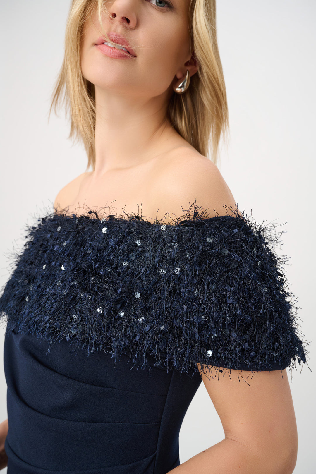Off Shoulder Fringed Trumpet Gown 264713