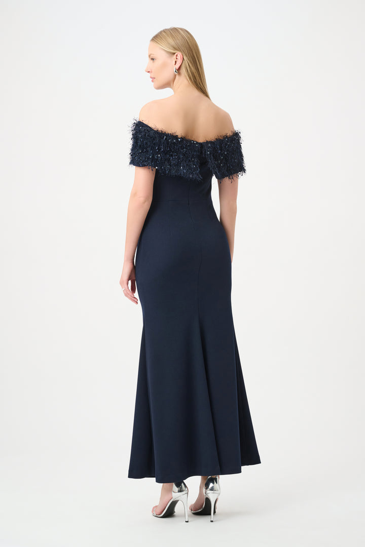 Off Shoulder Fringed Trumpet Gown 264713