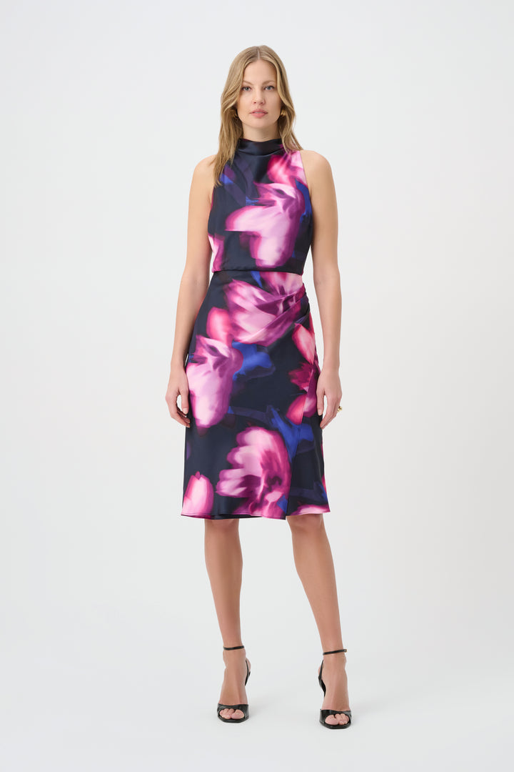 Floral Print Satin Halter Neck Dress 264727