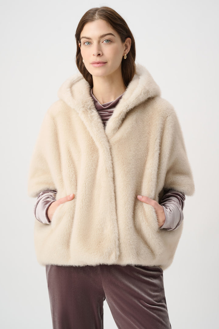 Short‑Sleeve Faux Fur Cocoon Coat 264910