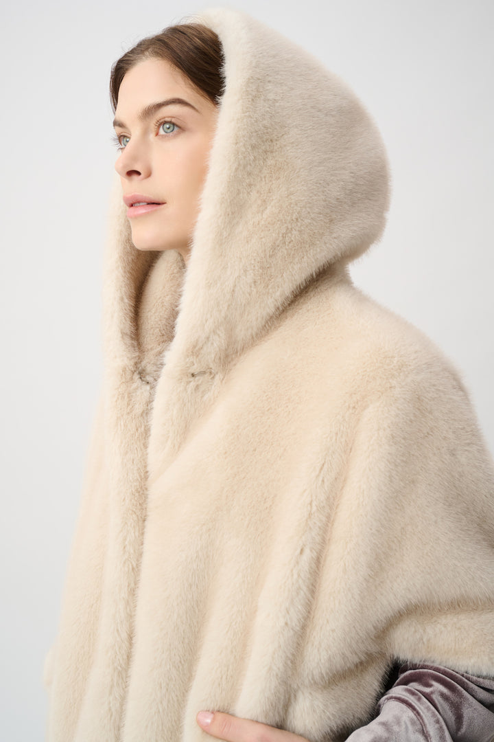 Short‑Sleeve Faux Fur Cocoon Coat 264910